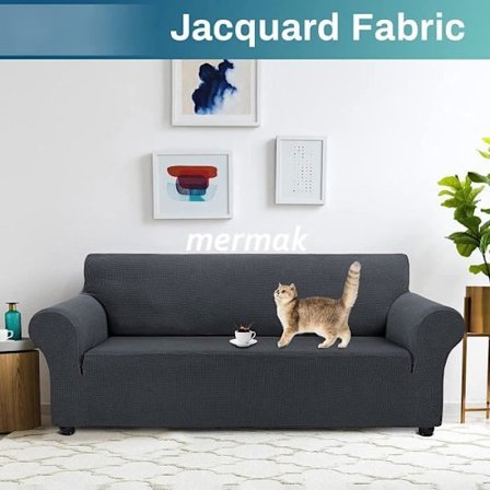 MERKMAK Stretch Sofföverdrag 3-sits med Armstöd Halkfritt Vattentätt för 190-230cm Grå