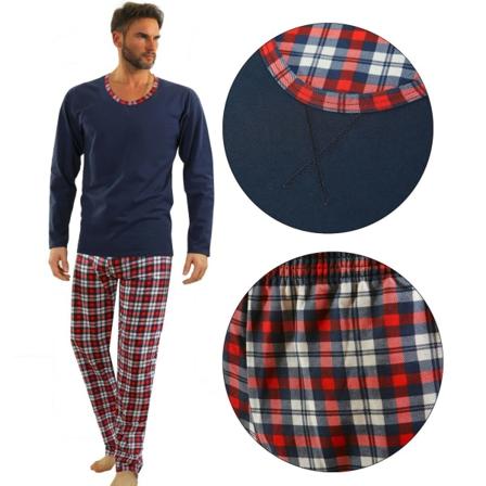 Sesto Senso Herre Pyjamas 100% Bomull Lang Erme + Pyjamabukser Nattøy - Waldi 02 Navy - XL