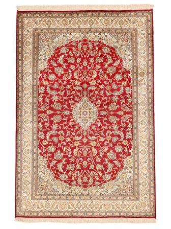 126X188 Tapete Oriental Kashmir Pura Seda 24/24 Quality Castanho/Vermelho Escuro (Seda, Índia)