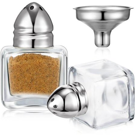 2 stk 0,5 oz Terningformet Små Salt- og Pepperdryssere med Tone Topper Klar Mini Glass Krydderkrukker Spice Salt Dryssere med Trakt