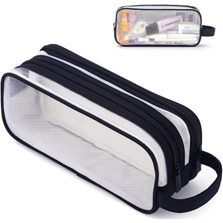 Nät Genomskinlig Pennfodral med 2 fack och Dragkedja, Genomskinlig Pennfodral för Skola Högskola Hemmakontor, Prov Pennfodral