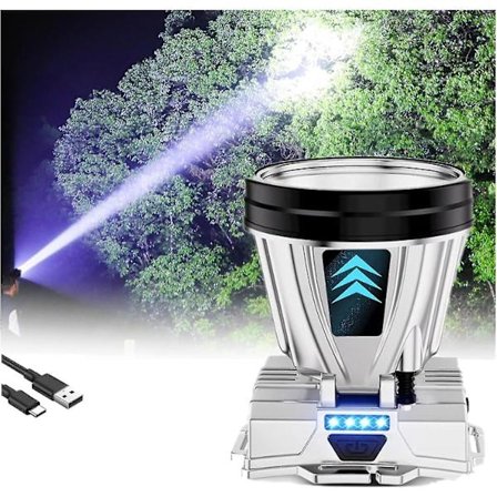 Høy effekt superlyssterk oppladbar hodelykt, oppladbar fiske LED-hodenlykt, bærbar vanntett hodelykt for utendørs fe(hvitt lys)