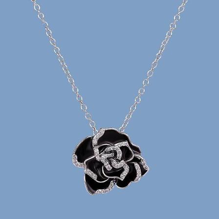 Emalj Smycken Halsband Mode Blomma Hänge Smycken Svart Epoxi Dam Smycken Tröjkedja