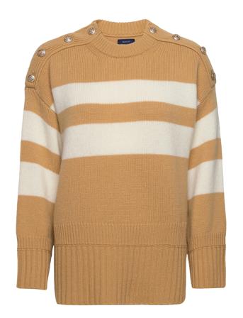 D2. Striped C-Neck Pullover Beige GANT*Betinget Tilbud
