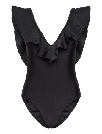 Paola Ruffled V-Neck Swimsuit Designers Swimsuits Black Malina