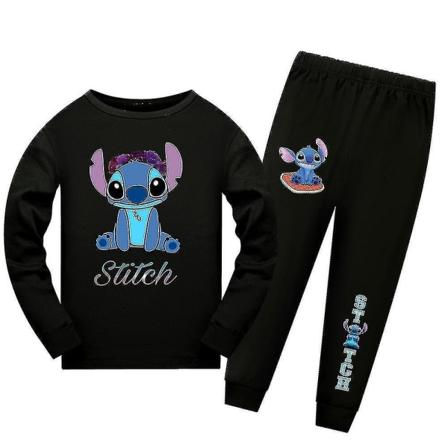 7-14 år Lilo Stitch Barn Set Långärmad T-shirt Byxor Outfit Loungewear Nattkläder Presenter Z Black 13-14 Years