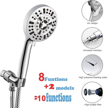 For Aquacare As-sett-på-TV Høytrykks 10-modus Hånddusjhode Antimikrobiell