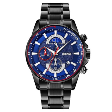 Skmei 9250 Men Moonphase Stoppur Date Quartz Watch Silver Blue