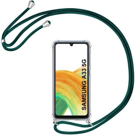 Crossbody-taske til Samsung A33 5G (6,4") Transparent tyndt forstærket hjørne + justerbar skulderrem midnatsgrøn Transparent-midnattsgrön