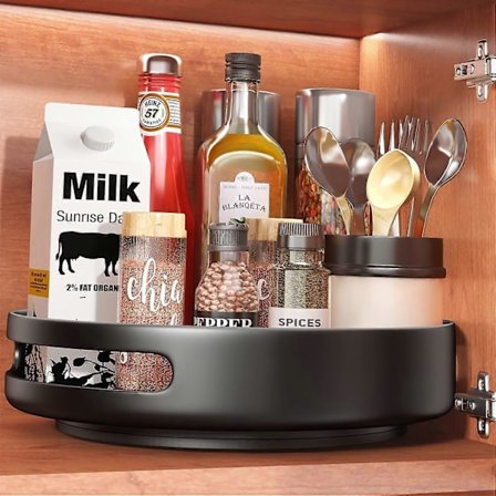 Levypöytäkaapin järjestäjä, Metalli pyörivä maustehylly, Monitoiminen maustehylly keittiön säilytykseen ja järjestelyyn, 25,5D CM