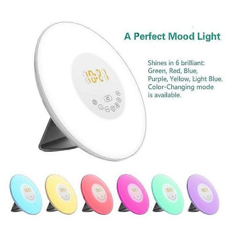 Kosketusherkkä digitaalinen herätyskello auringonnousu analoginen LED-herätysvalo FM-radiolla ja värillisillä valoilla