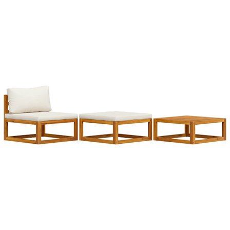 vidaXL Loungeset för trädgård gräddvita dynor 3 delar massiv akacia