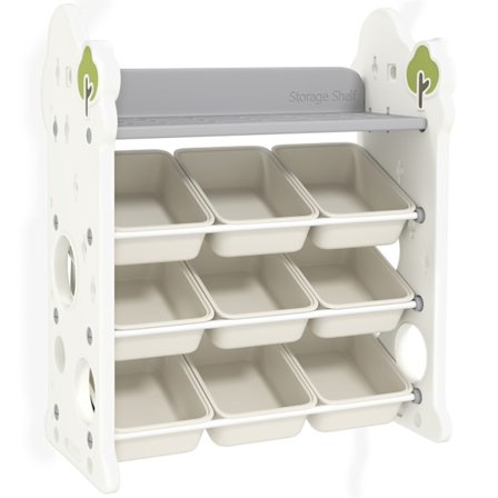 Lasten hylly 4-kerroksinen leluhylly, jossa 9 irrotettavaa laatikkoa, hylly, koukut, lastenhuoneen hylly päiväkotiin, leikkihuone, 77 x 42 x 94 cm, ke