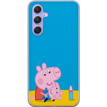 Kompatibel Mobilcover til Samsung Galaxy A54 Peppa Pig elvertema med krone og tryllestav på lyserød baggrund, sødt børnetegning af Greta Gris i eventy