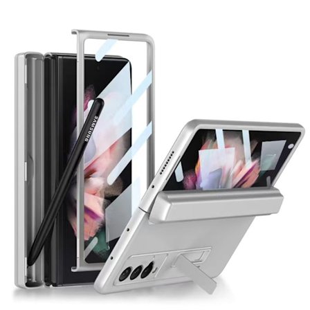 Lämplig för Samsung Z Fold 3 5G med S Pen-plats för Galaxy Z Fold 3-fodral med stativ Stöttåligt läderfodral med magnetiska gångjärnsskydd med
