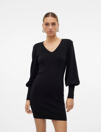 Vero Moda Vmhollykarispuff Ls V-Neck Dress Ga Boo - Black - XS