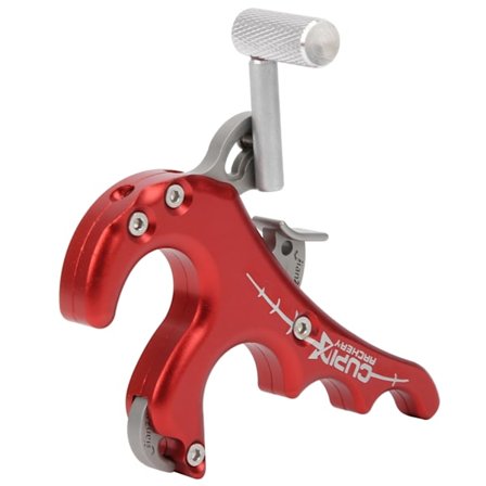 Metallinen laukaisulaite, neljän sormen ote, peukalojarru, yhdistelmäjousen lisävarusteet, punainen