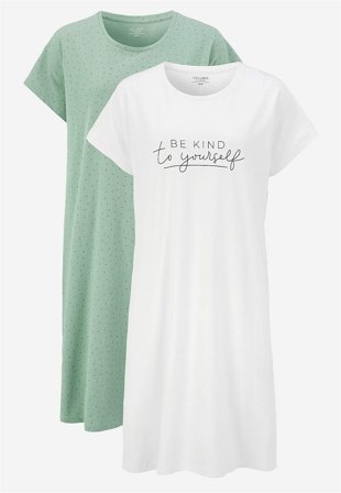 Cellbes of Sweden - Nattkjole i bomull 2-pack i tåkegrønn + hvit for damer i størrelse 50/52