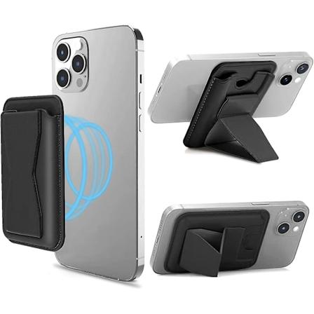 MagSafe-kortholder, skinntelefonlommebok med magnetisk stativ fingergrep for iPhone 15/14/13/12-serien