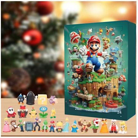 Julekalender 2024 med 24 figurer - Mario Jul 24 Dagers Nedtelling Kalender Blindboks Julegaver Barn Voksne 2