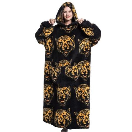 140cm-oversized Sweatshirt Filt Med Luvtröja Mjuk Varm Fleece Ba Leopard