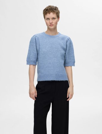 Selected Slflulu Ss Open Back Knit O-Neck Noos - Blue - XS