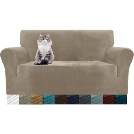 3-sits, Khaki Super Stretchy Tjock Sammets Soffa Överdrag för Hundar