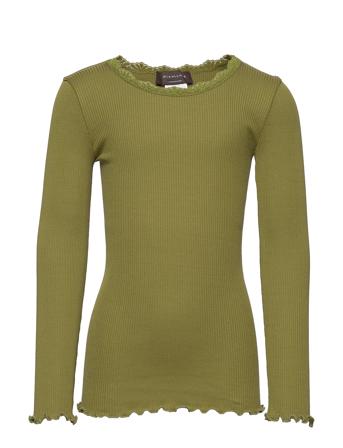 Silk T-Shirt W/ Lace Langærmet T-shirt Grøn Rosemunde Kids