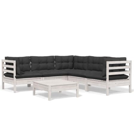 Vidaxl Loungegrupp Med Dynor 6 Delar Vit Massiv Furu Vit