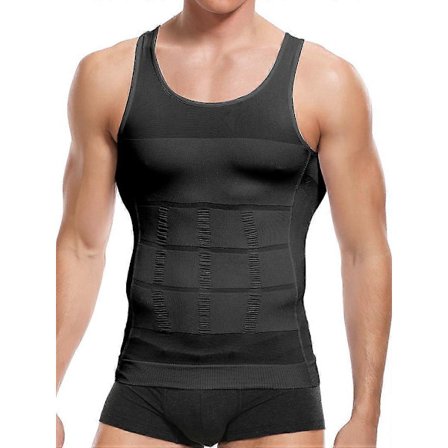 Mäns bantande kroppsformare väst skjorta Abs Buk Slim Gym Träning Magekontroll Kompression Tank Top Ärmlös Shapewear,,svart