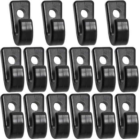 16 stk. J-formede nedadgående kroge, nylon J-kroge, surringskroge, kompatible med kajak bungee snor, kanoer, både, sort