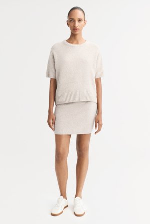 Soft Goat - Short Sleeve Boucle - Women cashmere sweater - S - Greige