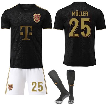 25-26 Bayern 125 års jubilæum Sort NO.25 MULLER Trøjer Børn Voksen Fodboldudstyr med Sokker