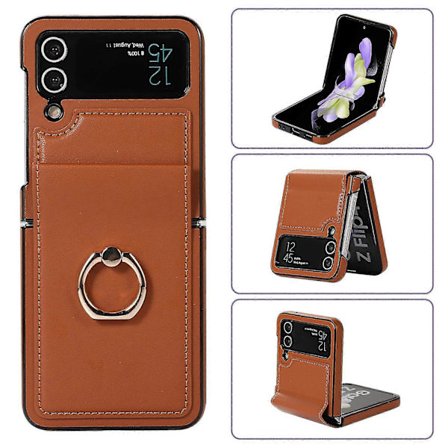 Skal Kompatibelt Med Galaxy Z Flip 4, Stötsäkert PU-läderskydd Med Ringhållare & Gångjärnsskydd