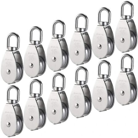 12 stk. M15 Enkel trinse i rustfritt stål 304, 15mm Trinser kun Rullblokk, kran kran glatt krok tau wire kabel lastekapasitet 35kg