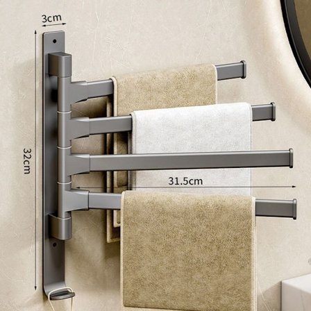 Roterende håndklædestativ Badehåndklædeholder GRÅ 4 STÆG 4 STÆG