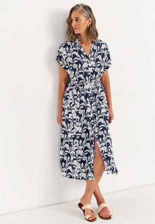 Cellbes of Sweden - Skjortekjole med lommer i marineblå / hvit / mønstret for damer i størrelse 38/40