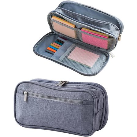 Stor Kapacitet Lærred Blyantspose 3 Rum Taske Multifunktionel Markør Pen Pung Holder Kontor College Skole til Dreng Mand Teen Studerende Voksen (grå)