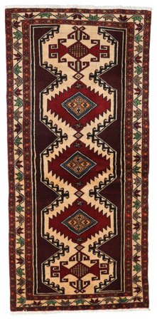 Hand Knotted Baluch Rug 96X201 Wool Dark Red/Beige Small