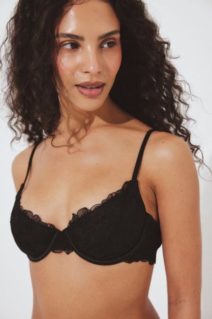 NA-KD Soutien-gorge à armatures brodé de fleurs et à bretelles - Soutiens-gorge - Noir - EU 80C