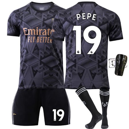 Fotballdraktsett Arsenal borte svart nr. 7 Saka 9 Lacazette 19 Pepe 14 Aubameyang 22-23