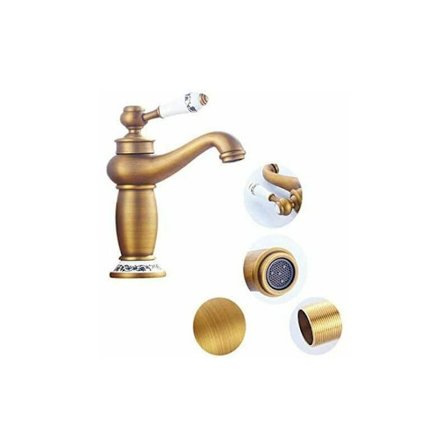 Retro Enkeltgreps Servantkran Messing Keramisk Vask Kran Blå Og Hvit Porselen Lang Hals Vintage Blomster Med Innløp Kaldt/Varmt Vannkran Kjøkken B