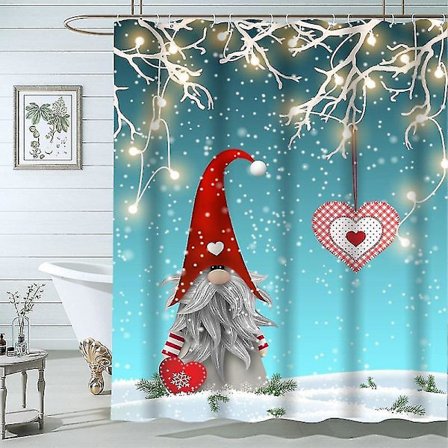 180cm x 185cm, Jouluaiheinen suihkuverho, Talvinen lumikausi Joulupukki, Kangas Kylpyhuoneen sisustussetti wi