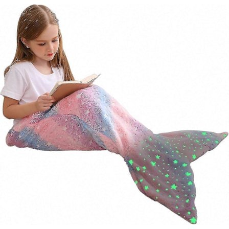 Flanellinen merenneidon pyrstöpeitto tähtihehkulla ja lasten kuviolla