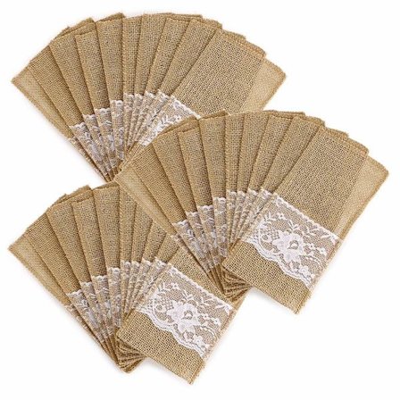 Naturlige Burlap Bestikkholdere (Beige-30 Pakker)