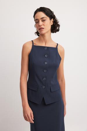 NA-KD Débardeur à col montant - Hauts sans manches - Bleu Marine - EU 42
