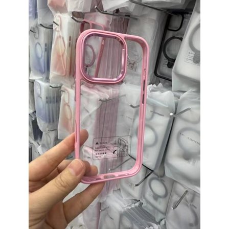 Etui til iPhone 17pro Pink Metal Linse Stødsikkert Transparent