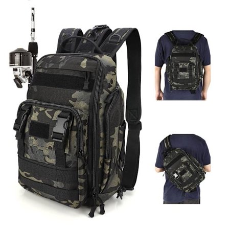 Fiskeutstyr Ryggsekk Oppbevaringspose, Fiske Ryggsekk med Stangfeste, Lett Sling Fiske Ryggsekk, Robust Fiskeutstyr Bag