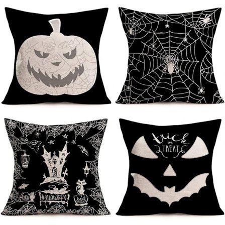 4 st 45*45 cm Svart Halloween Kuddfodral Pumpa Grimas Spindelnät Kuddfodral