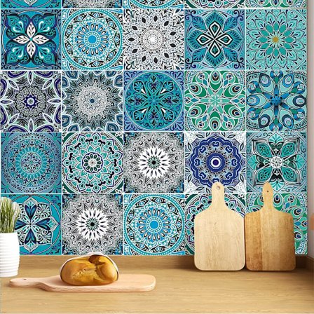 20 kpl Keittiölaatta Tarrat, Liimaavat Kylpyhuoneen Laatta Tarrat, Laatta Tarrat, Vedenkestävä Itseliimautuva Laatta Koristelu, Marokkolainen Tyyli 